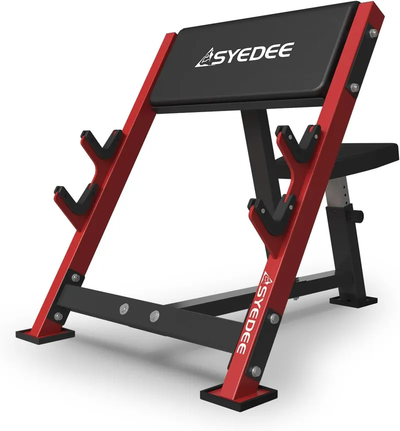 Syedee Preacher Curl Bench, Seated Arm Isolated Barbell Dumbbell Bicep Station